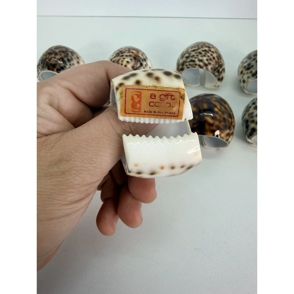 9 Tiger Cowrie Shell Napkin Rings Nautical‎ Beach Vintage House Coastal Decor
